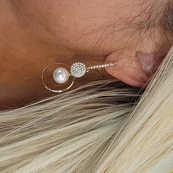 CZ PEARL RING DROP EARRINGS